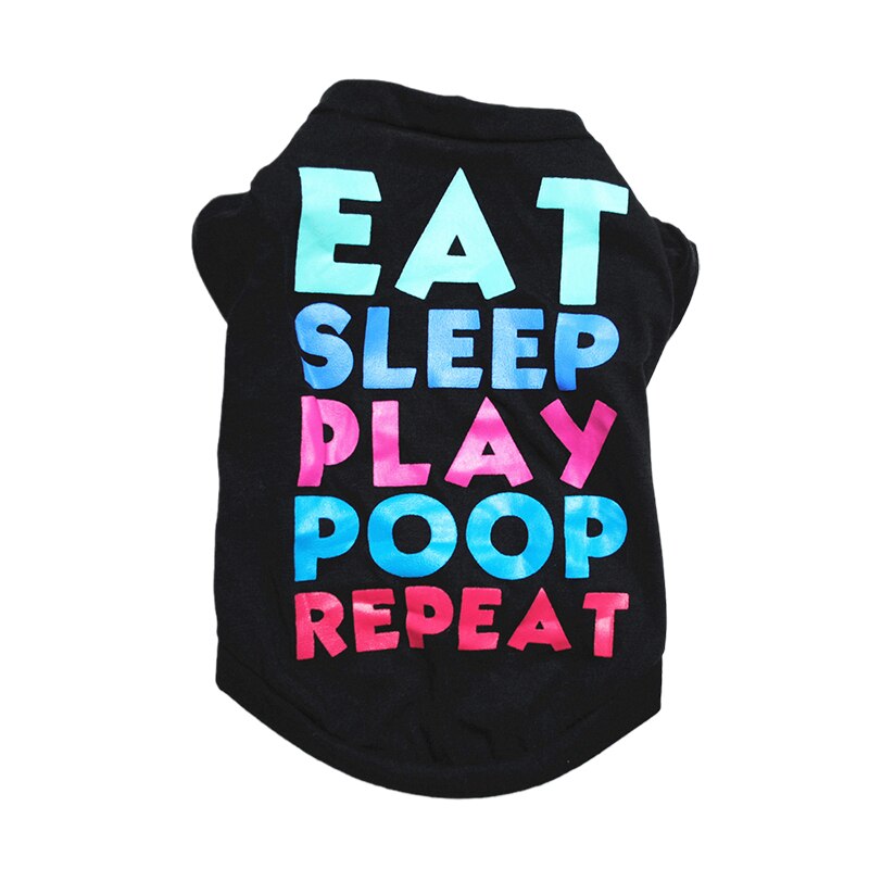 Camiseta barata de algodón para perros pequeños, ropa estampada para mascotas, Yorkshire, Pomeranian, Pug, gato: S-suit 1.3-2.5kg / Black Letter