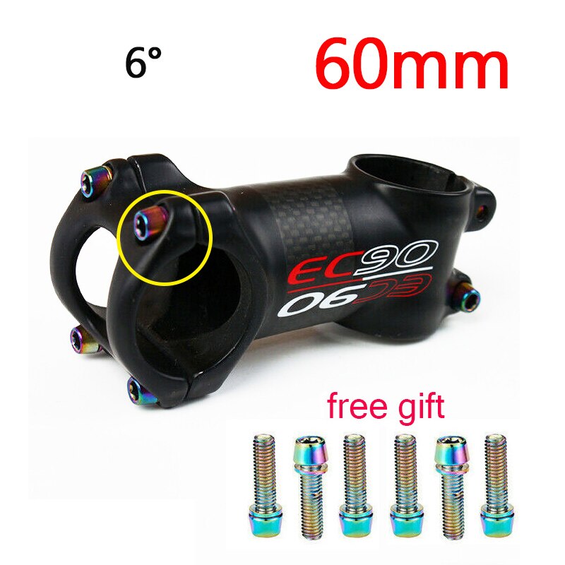 Ec90 31.8mm mtb cykelstammar kolfiber 6/17 graders styrstam 60-120mm mountainbike skaftskruvar cykeltillbehör: 6 grader -60mm