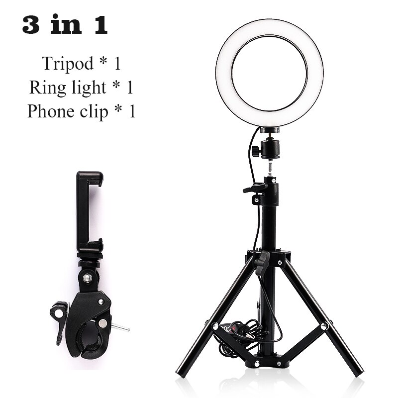Tafelblad Fotografie Lichten Verstelbare Led Lamp Helderheid Fotografia Ring Licht Met Statief &amp; Mobiel Clip Voor Fotoshoot: 3 in 1
