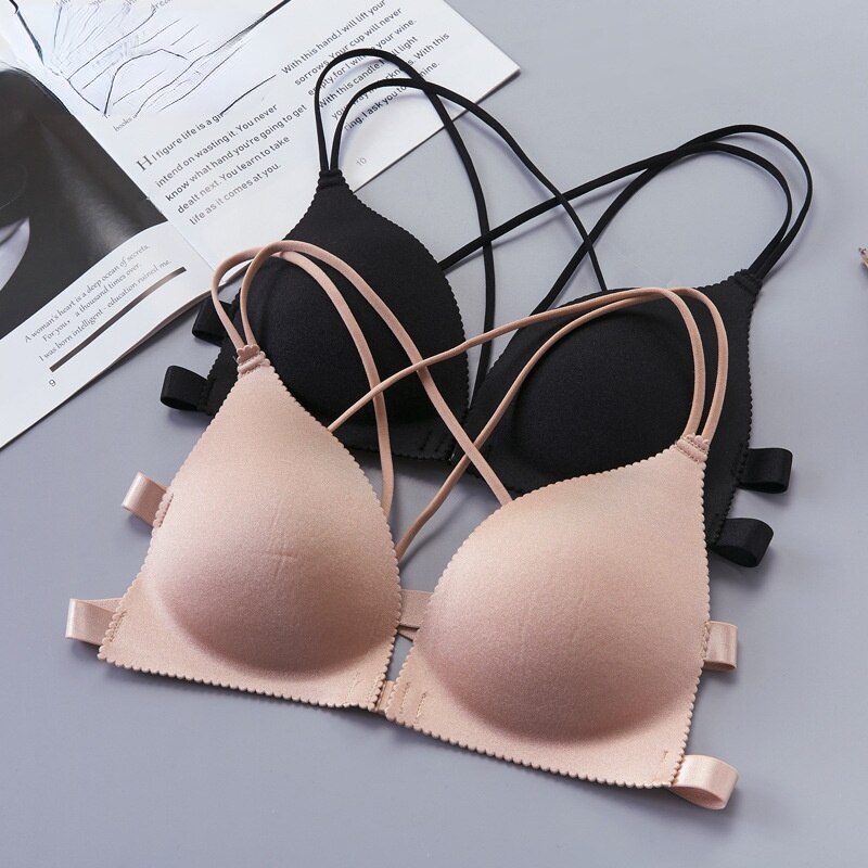 3D Seamless Front Buckle Bra Beautiful Back Sexy Cross Strap Wrapped Chest No Steel Ring Gathered French Girls Triangle Bra