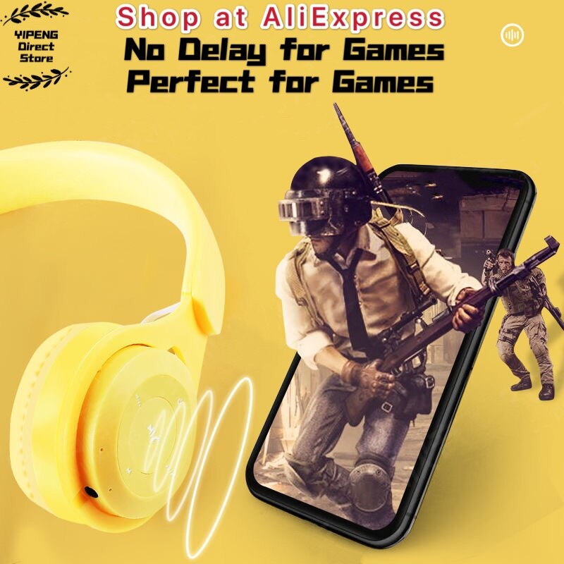 Macaron Wireless Over Ear Headset Bluetooth Headphone HiFi Stereo with Microphone Support TF Card MP3 Player Walkman