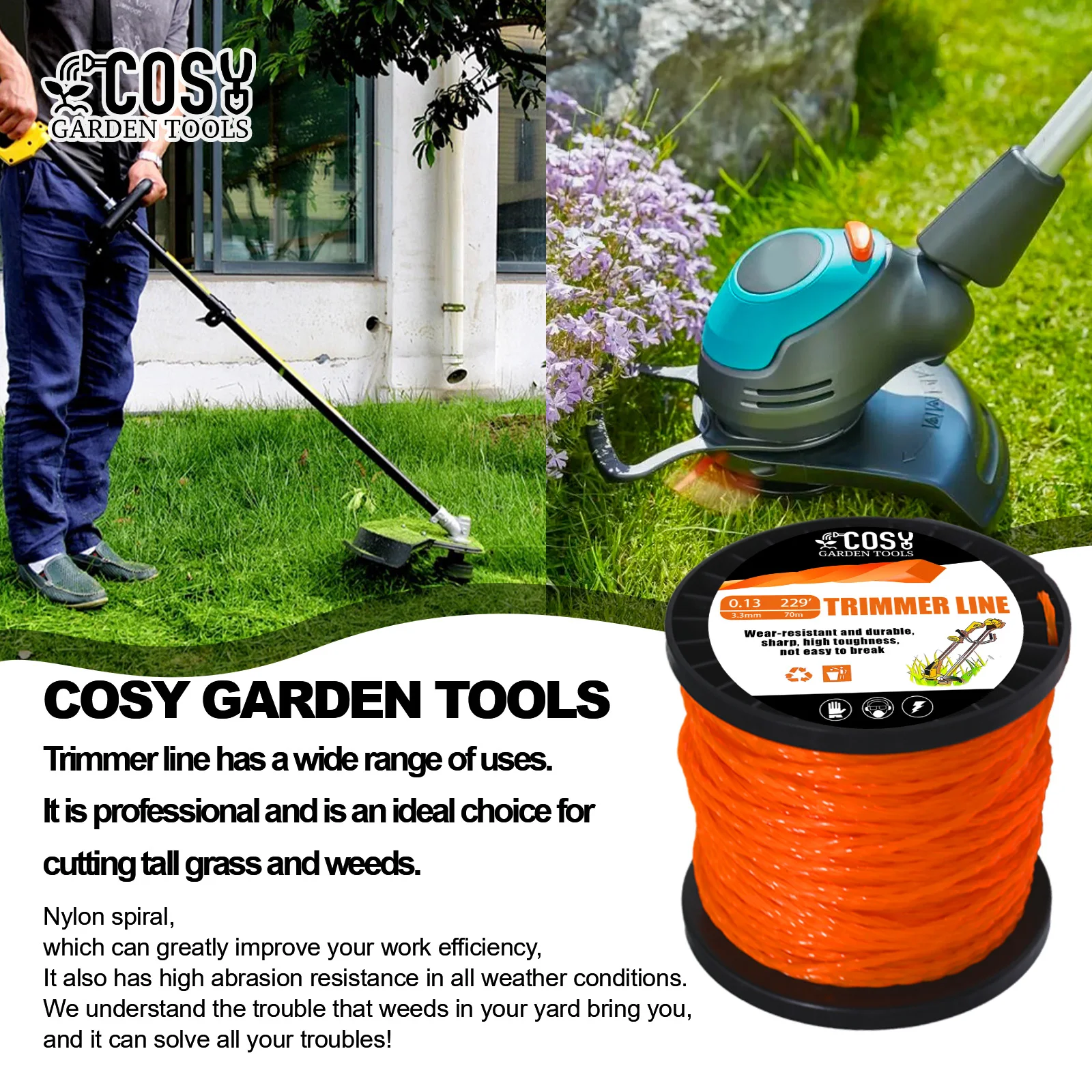 2.4/2.7/3.0/3.5/4.0mm * 100m carretel linha de corte de gramado náilon distorção quadrada espiral cortador de escova corda cortador de grama cabeça acessório