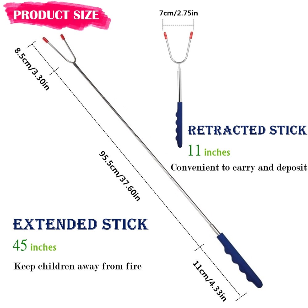 Marshmallow Roasting Sticks,5sets Barbeque BBQ Skewers,45inch Extended Smores Dog Fork with Silicone Handle for Campfire Pit