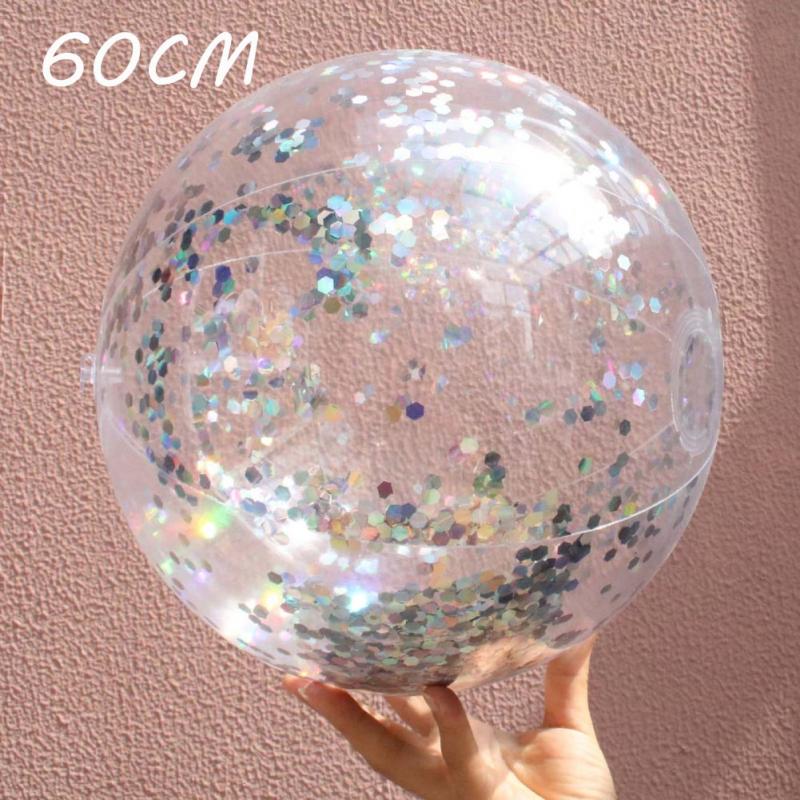 Summer Party Swimming Beach Ball Transparent Flash Inflatable Water Toys Color Sequins Family Interaction Ball Photography Prop: 15 60cm