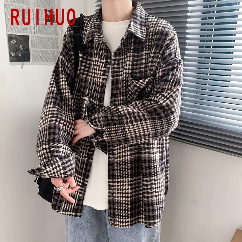 RUIHUO Spring Men Shirt Male Clothing Slim Fit Cotton Long Sleeve Casual Shirts Men Brand Plus Size M-2XL