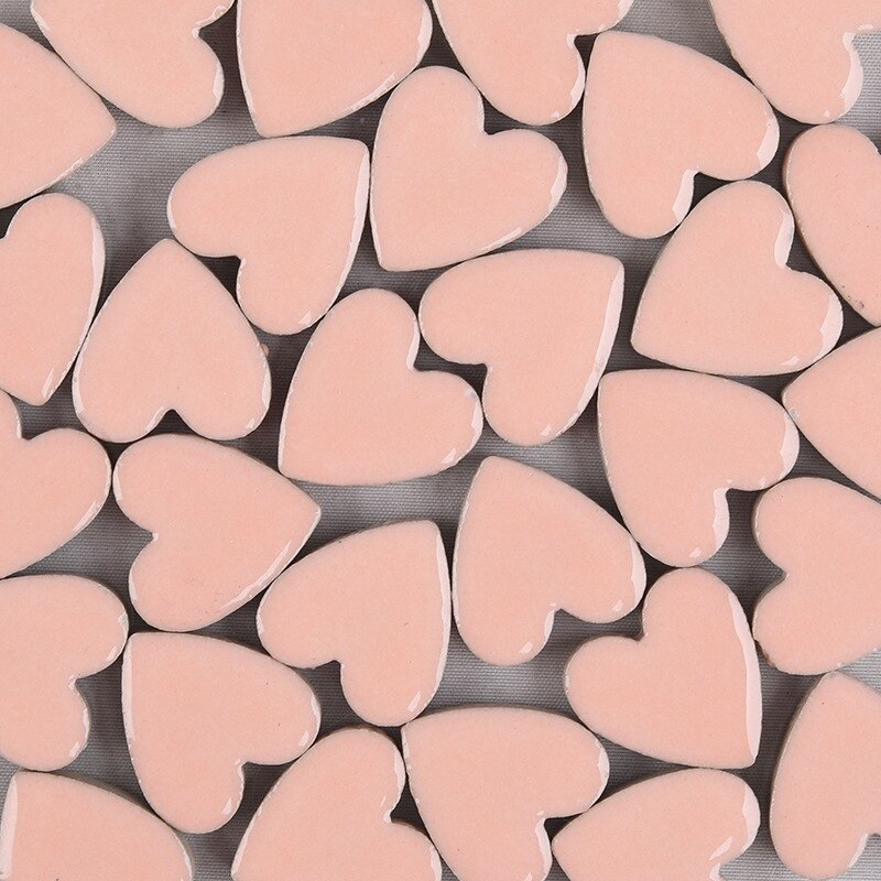 Mosaico de porcelana con forma de corazón, baldosa de 250g, fabricación de mosaico artesanal, azulejos de cerámica de 2,2x2,3x0,5 cm, 60 piezas (6 piezas x 10 colores): pink