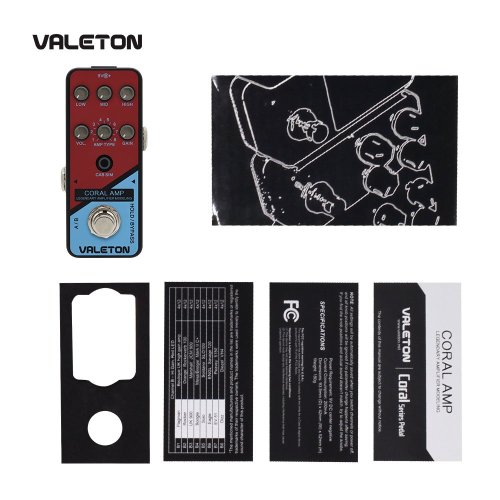 Valeton Amp Modeler Guitar Pedal Coral Amp of 16 Classic And Mainstream Guitar Amp Models Hi-Gain Distortion