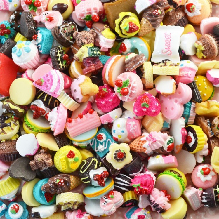 10PCS Slime Charms With Donut Candy Sugar Chocolate Cake Resin Flatback of Slime Beads for Ornament Phone Case Decoration: 10 pieces Food