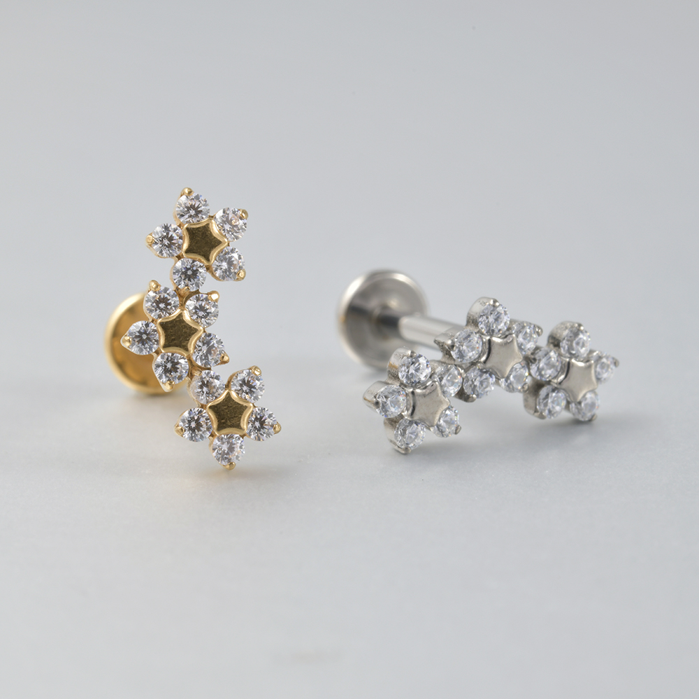 1pcs G23 Solid Titanium CZ Paard oog Bloem Kraakbeen Oorbel Stud 16G Intern Schroefdraad Zon Helix oor Tragus Piercing Sieraden: WHITE / Licht Geel Kleur