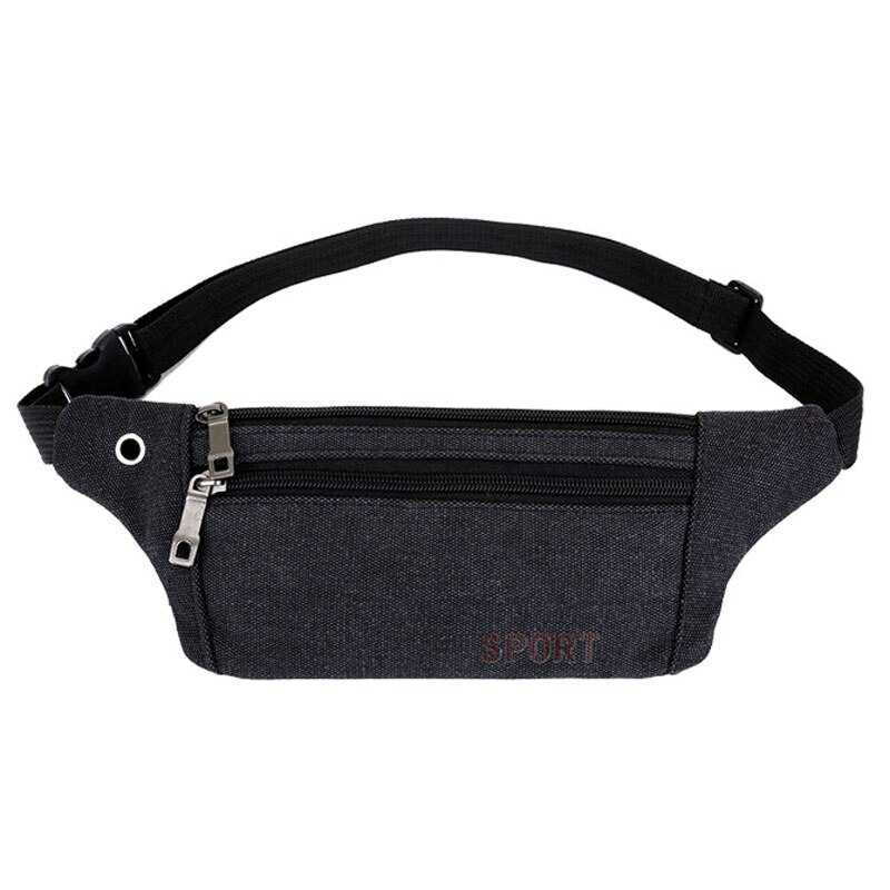 Canvas Fanny Pack Vrouwen Taille Tas Met Oortelefoon Gat Mannen Hip Bum Bag Reizen Purse Pocket Fit 6 "Telefoon voor Wandelen Hardlopen: Black