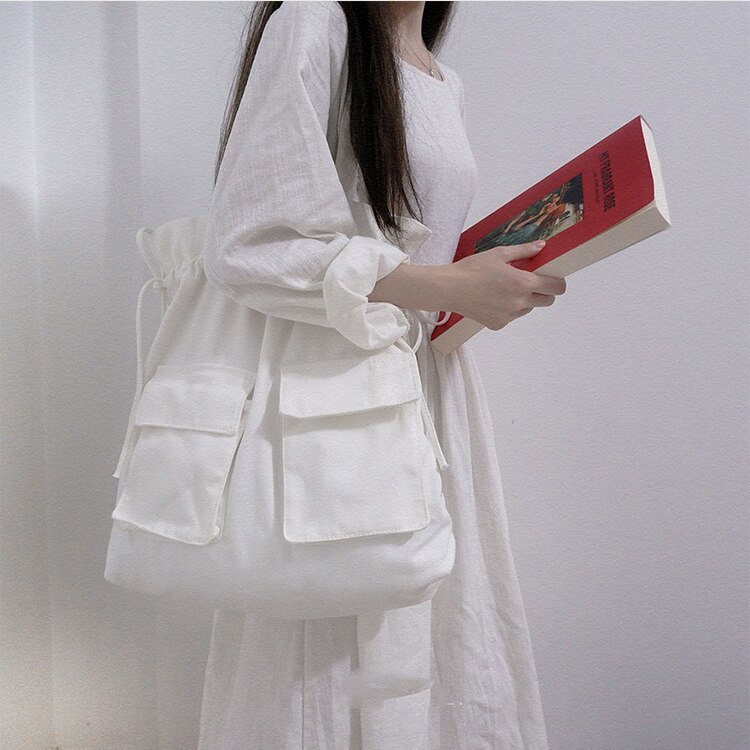 Rugzak dames preppy schooltassen voor tieners meisjesrugzak straatstijl onregelmatige vrouwelijke canvas reistassen wit