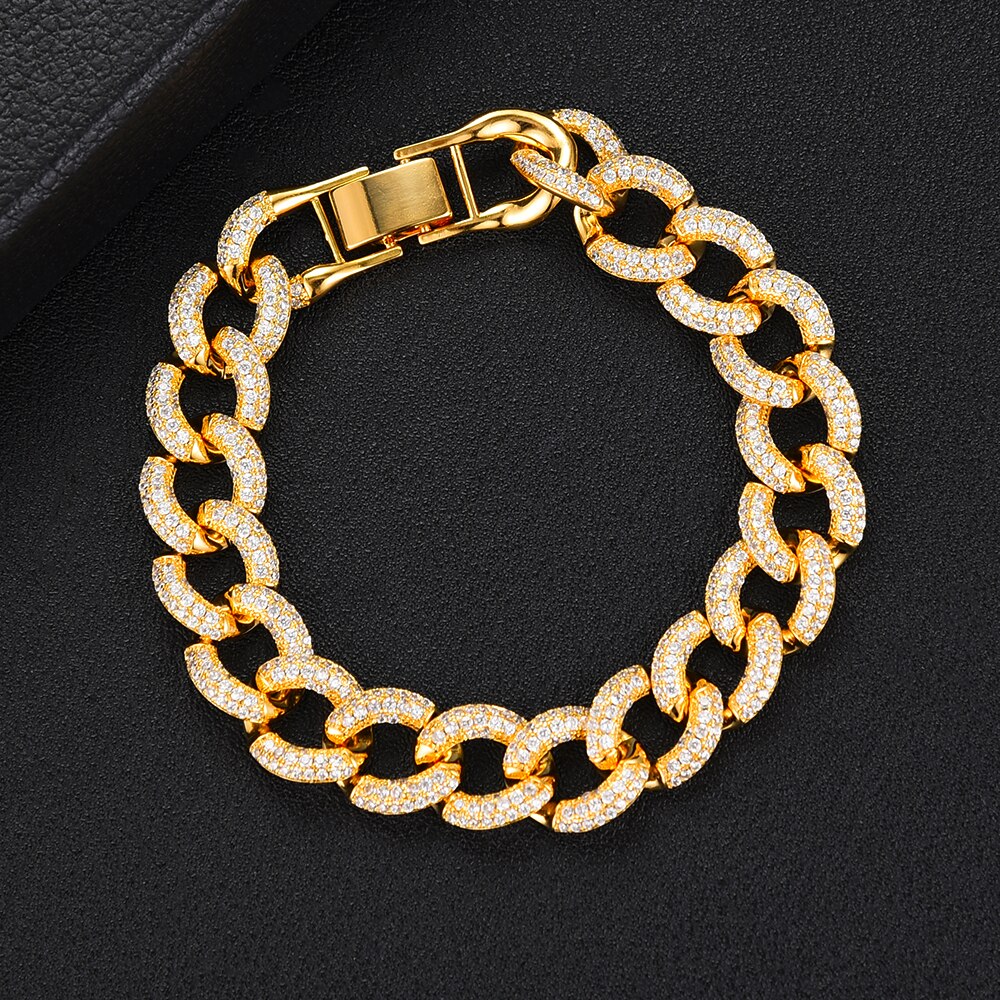 SisCathy Charm Bracelet - Geometric Zirconia Link Chain - Classic Punk Style for Women