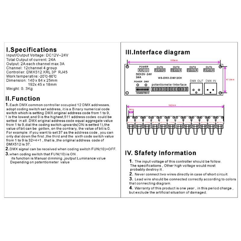 12CH Led DMX512 Decoder DC12V-24V 12 Kanaals 4 Groepen Dmx Decoder Dimmer DMX512 3P RJ45 Controller Handmatige Knop