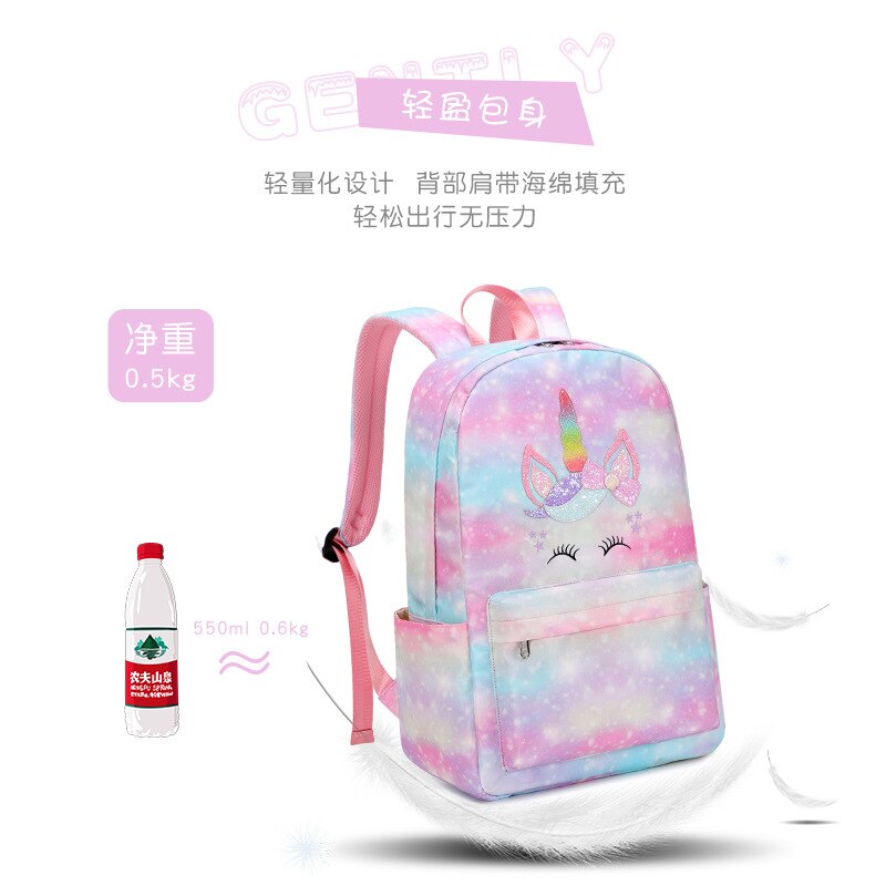 Leuke Regenboog Gradiënt Unicorns Meisjes Kids Lunch Zakken Pen Zak Boekentas Drie Sets Student Tieners School Rugzak