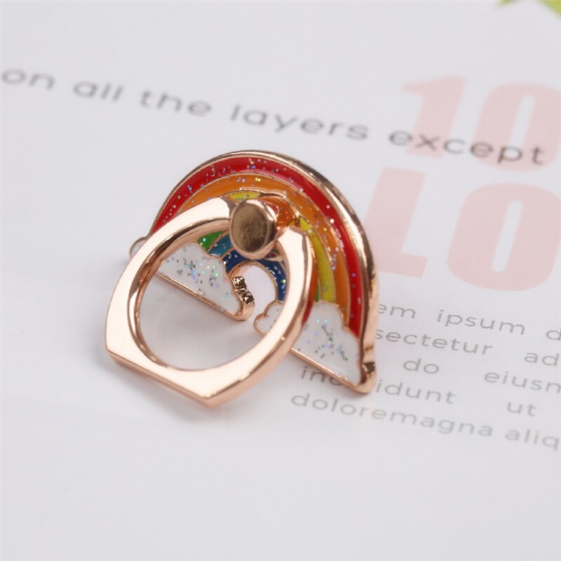 Rainbow Metal Finger Ring Jewelry Smart Phone Stand Holder Flower Mobile Phone Holder Stand For Iphone All Phone