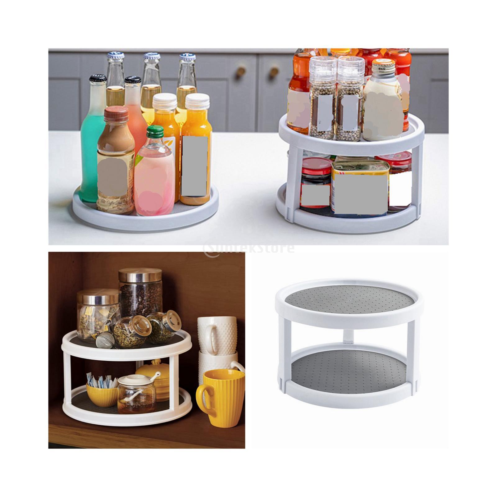 Turntable Spinning Spice Rack Holder Kitchen Cabinet Counter Top Organizer Storage Container Rotating Tray 360 Degree