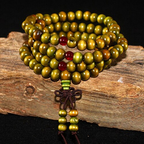 108 Beads 8mm Natural Sandalwood Buddhist Buddha Meditation Beads Bracelet For Women Men Prayer Bead Rosary Hanging Decoration: green