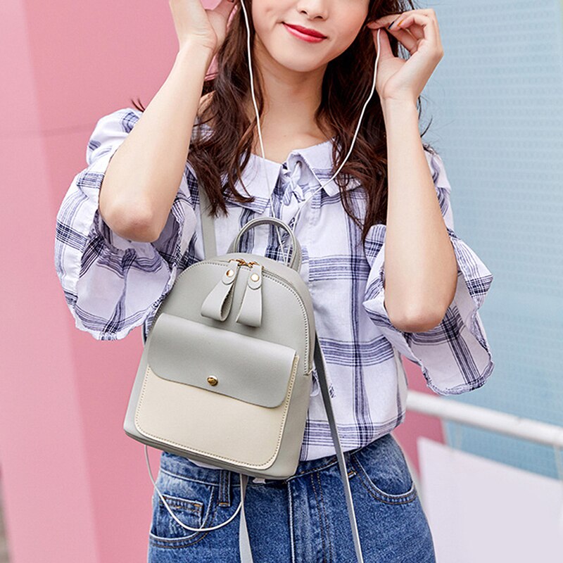 Summer Small Leather Patchwork Backpack Korean Student Backpack Casual Mini Girl Small Backpack