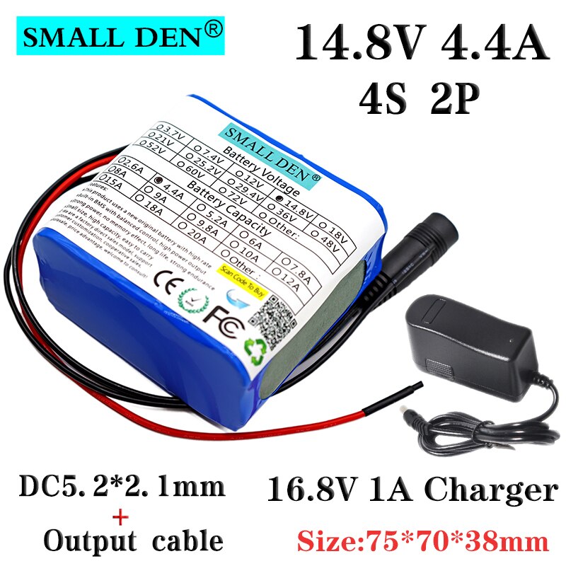 14.8V 4.4A 18650 lithium battery pack + 16.8V1A charger Built-in 10A BMS, night fishing lights, speakers, 14V battery + charger