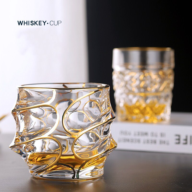 Gold Rim Whiskey Glass Mug Irregular Shape Whisky Glass Wine Glass Beer Glass Cups And Mugs Style Transparent Cups
