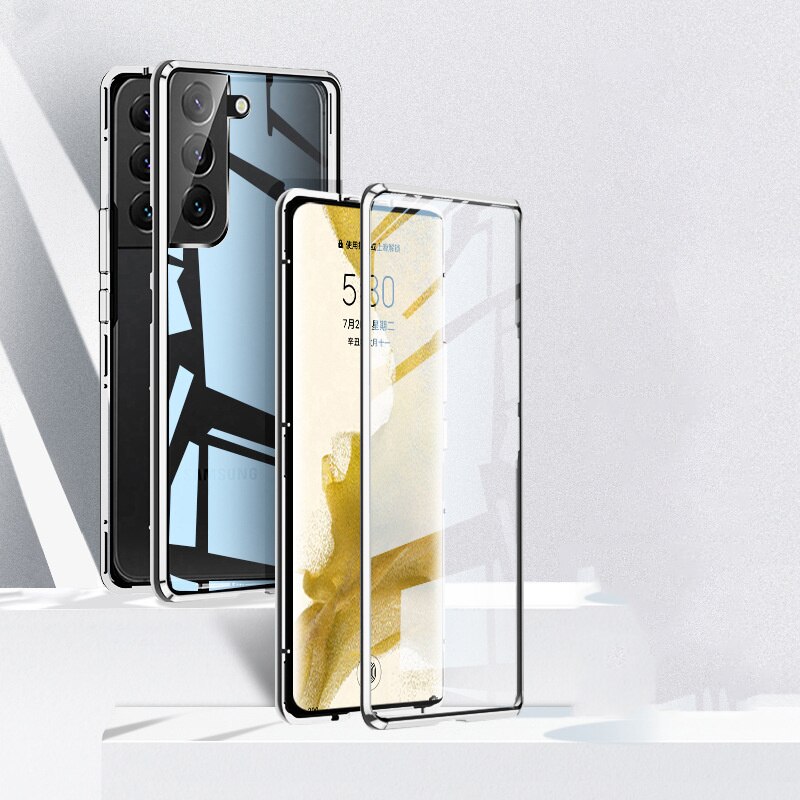 Klare, magnetische schutzhülle aus gehärtetem glas für samsung Galaxis  s22, extrem stoßfeste metall-Stoßstange-hülle für Galaxis  s22 Plus  s22: Für  s21 Ultra / Silber