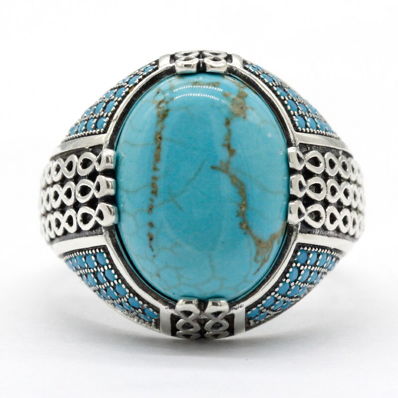 Natural Turquoise Stone Ring For Men Solid 925 Sil... – Grandado