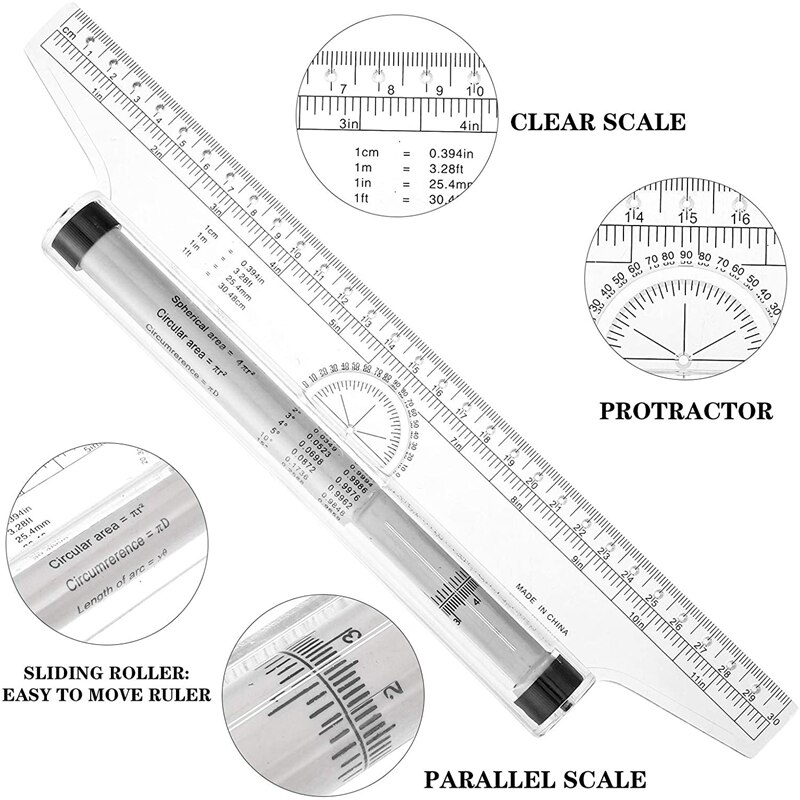 3 Pck of Multifunctional Drawing Measuring Parallel Ruler 30CM Home School Office Drawing Roller Ruler