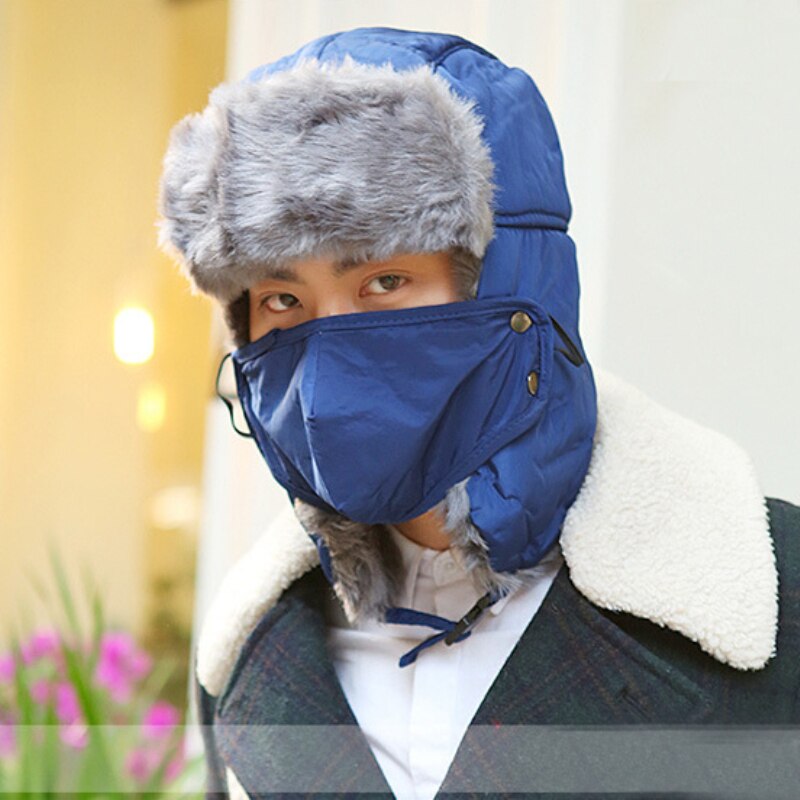 Vinter bombehatter ushanka russisk pelshatt varm fortykket øreklaffer hette til menn og kvinner maske balaclava