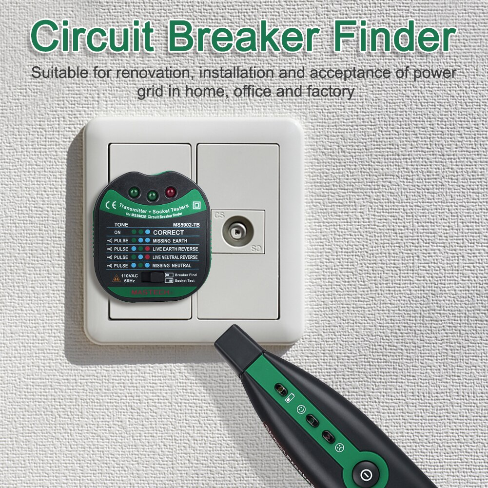 MS5902 Socket Tester Circuit Breaker Finder Automatic Home Office 220V Plastic Portable With Indicator Light