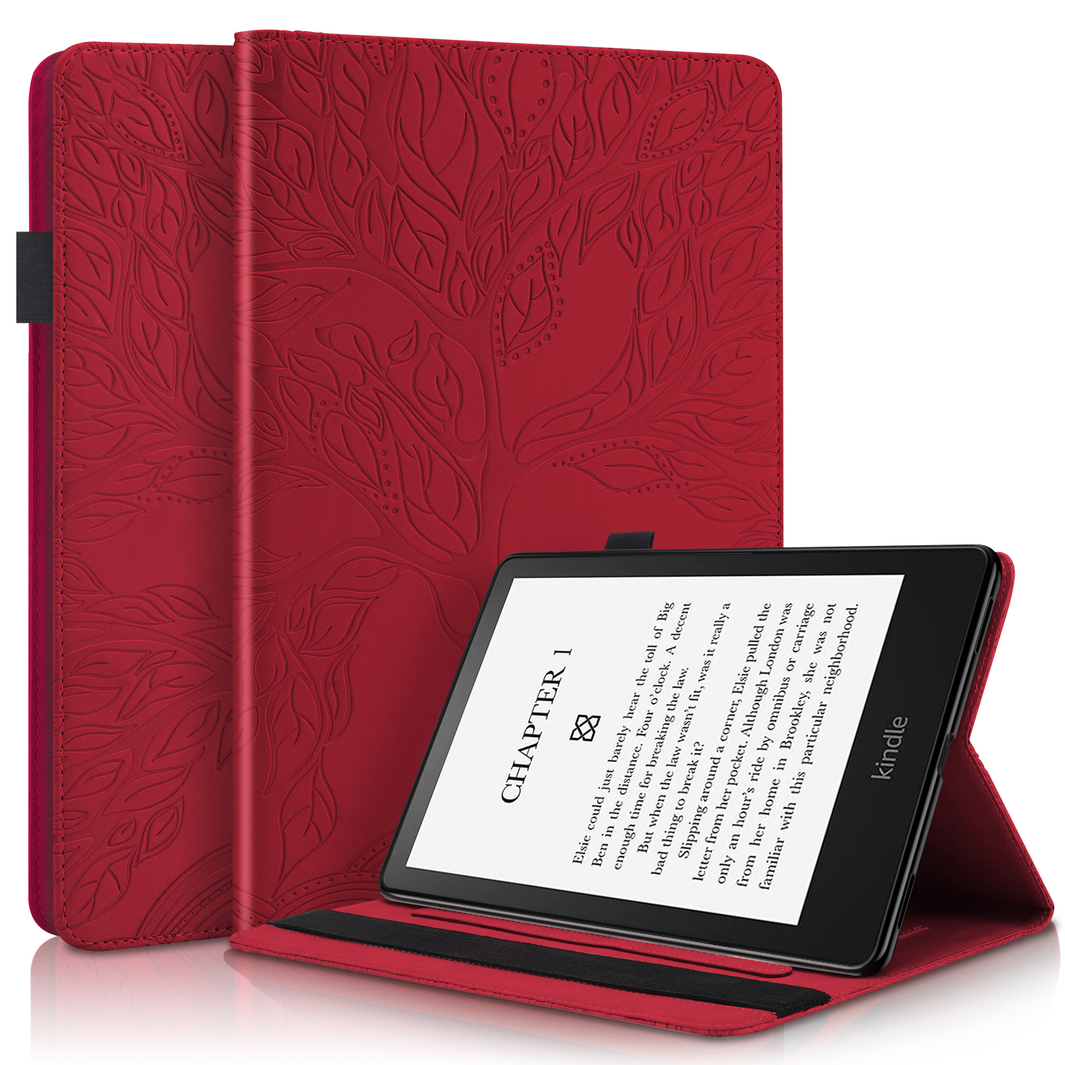 hoesje voor Kindle Paperwhite 2024 hoesje 7 inch 3D boom reliëf folio flip flip stand TPU eBook hoesje: Rood