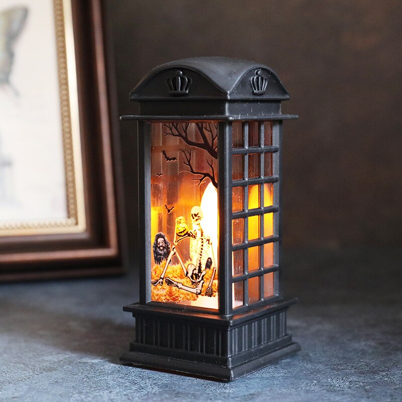 Przenośny retro lampion z dyni na Halloween zamek lampa z płomieniem świąteczna dekoracja rekwizyty