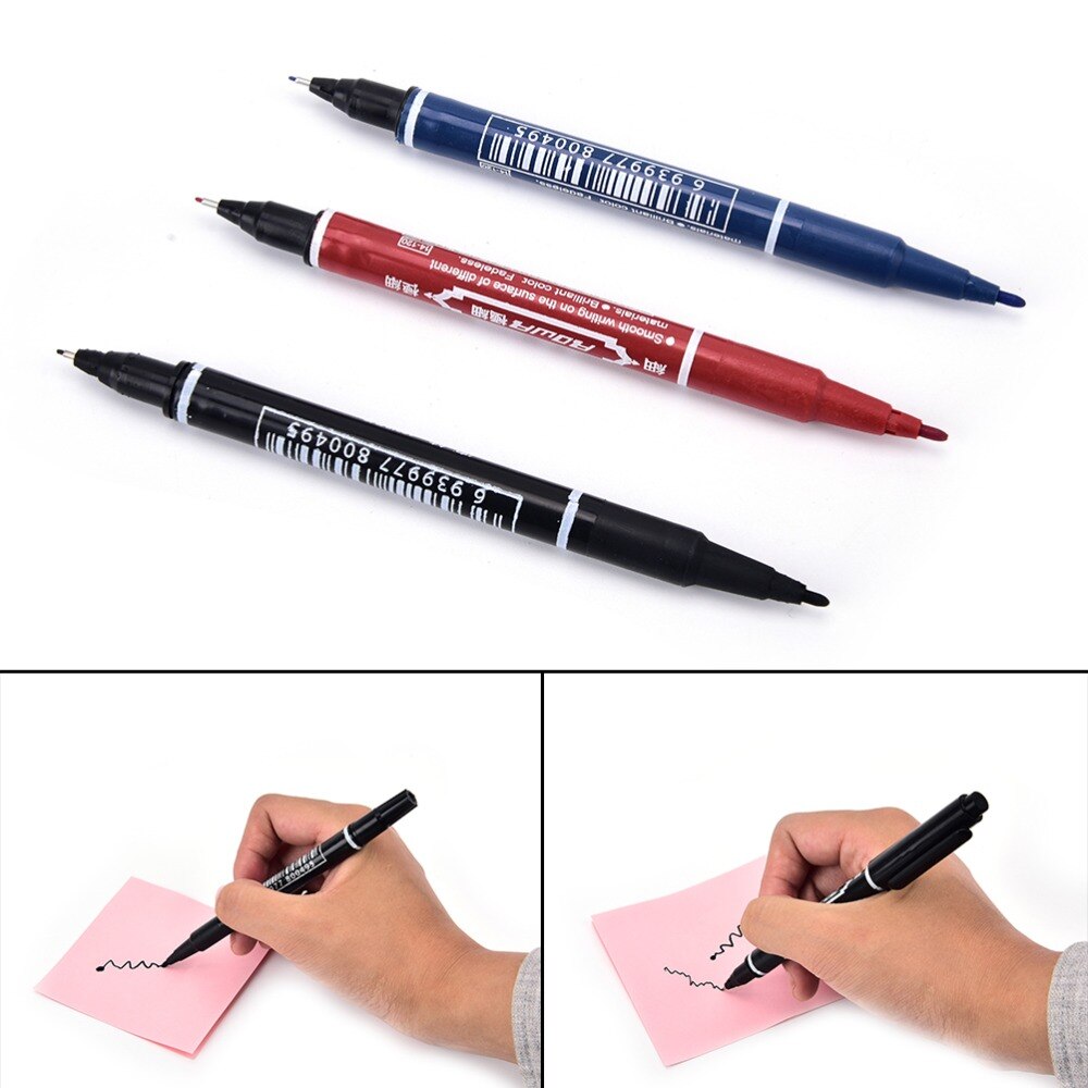 3PCS 3 Kleuren Waterdichte Inkt Draagbare Fijne Kleur Marker Pen Praktische Dubbele Hand Marker Pennen Briefpapier