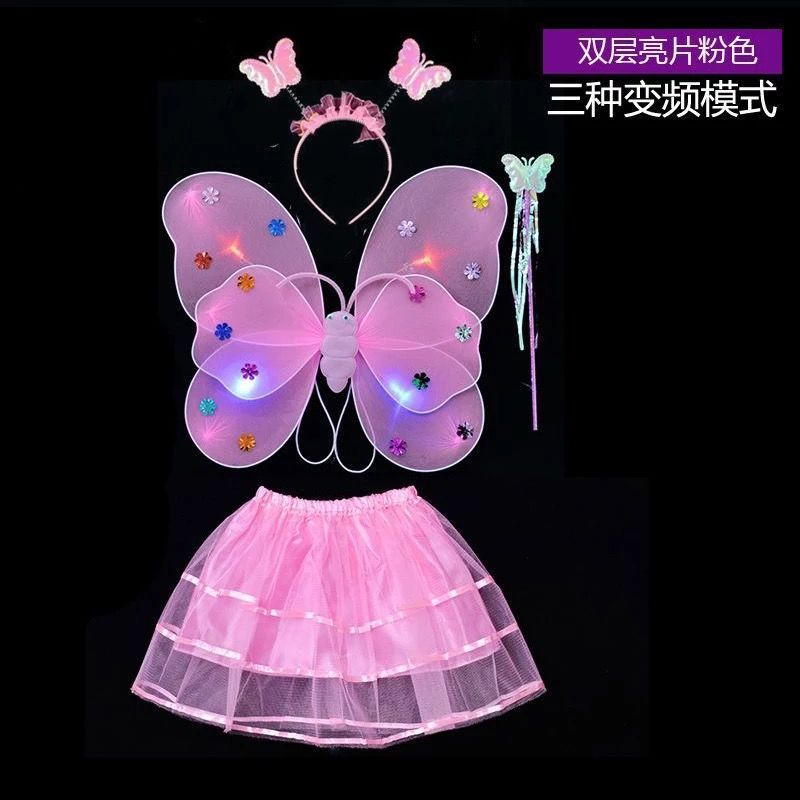 glühend kleidung Kindergarten Weihnachten Halloween mädchen freundlicher leuchten schmetterling flüGel freundlicher spielzeug zauberstab Party anzug: Rosa