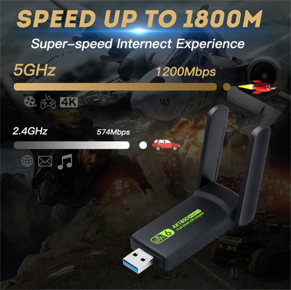 WiFi6 USB WiFi Adapter 1800Mbps Dual Band AX1800 2.4G/5GHz Network Card Wifi Dongle MU-MIMO USB3.0 For PC Laptop Windows