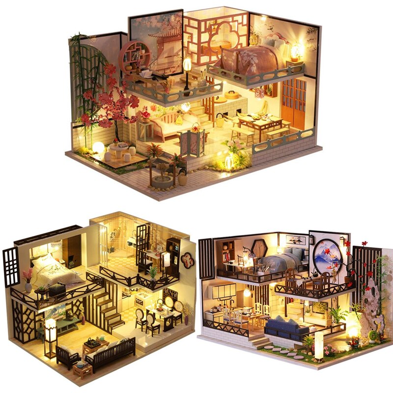 DIY Miniature Doll House Kit Handmade Chinese Style Garden Building Assembly Production Model Christmas Birthday