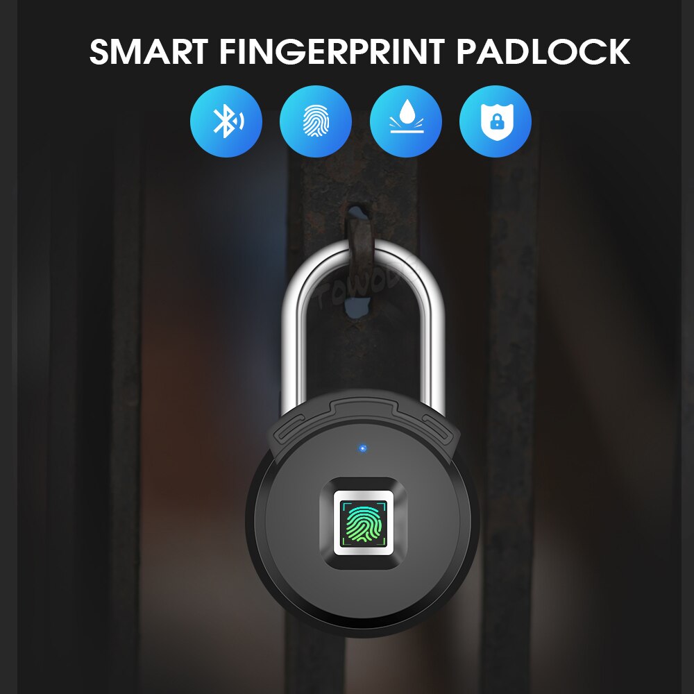 TOWODE Bluetooth Fingerprint Unlock Door Padlock Portable Smart Waterproof Keyless Lock USB APP Control Android IOS Phone