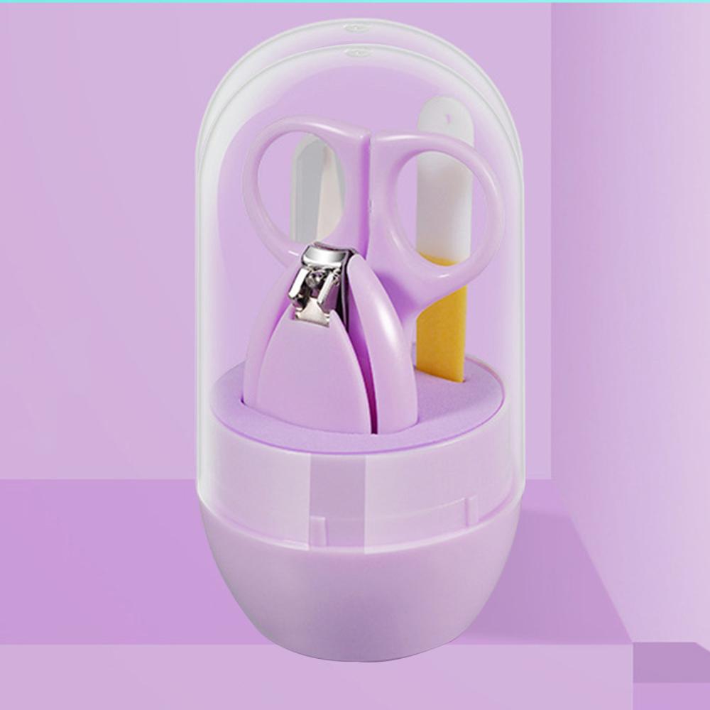 4 pièces/ensemble bébé soins des ongles ensemble dessin animé Kits de soins de santé infantile doigt tondeuse ciseaux coupe-ongles Animal Portable boîte de rangement: purple