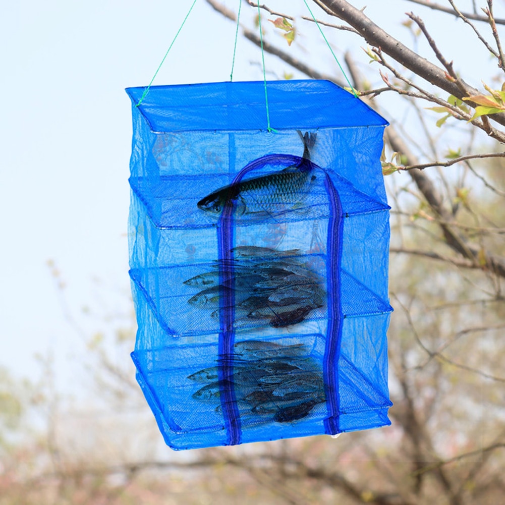 Foldable 3 Layers Drying Fishing Net Rack Hanging Vegetable Fish Dishes Dryer PE Hanger Fish Fishing Net Fishing Tackle