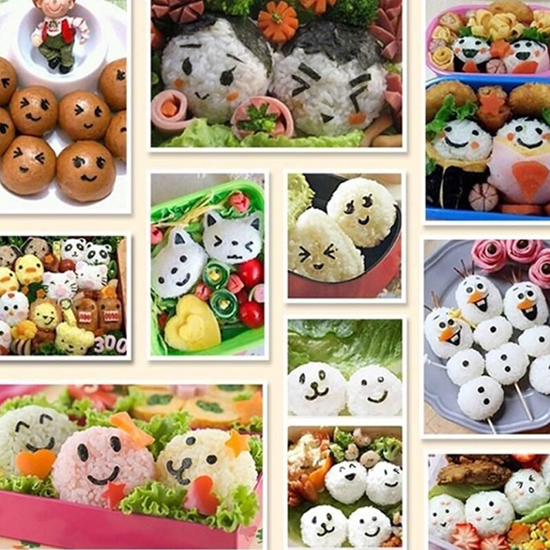 Moldes de bolas de arroz de dibujos animados DIY, molde de Sushi con forma de cara sonriente, cortador de algas marinas, bola de arroz, decoración de cocina Bento