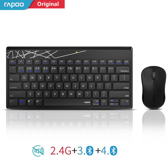 Rapoo 8000M Multi-modus Stille kabellos Tastatur Maus Combo Schalter Zwischen Bluetooth &Ampere; 2,4G Verbinden 3 Geräte für Computer/Telefon: 8000T Schwarz