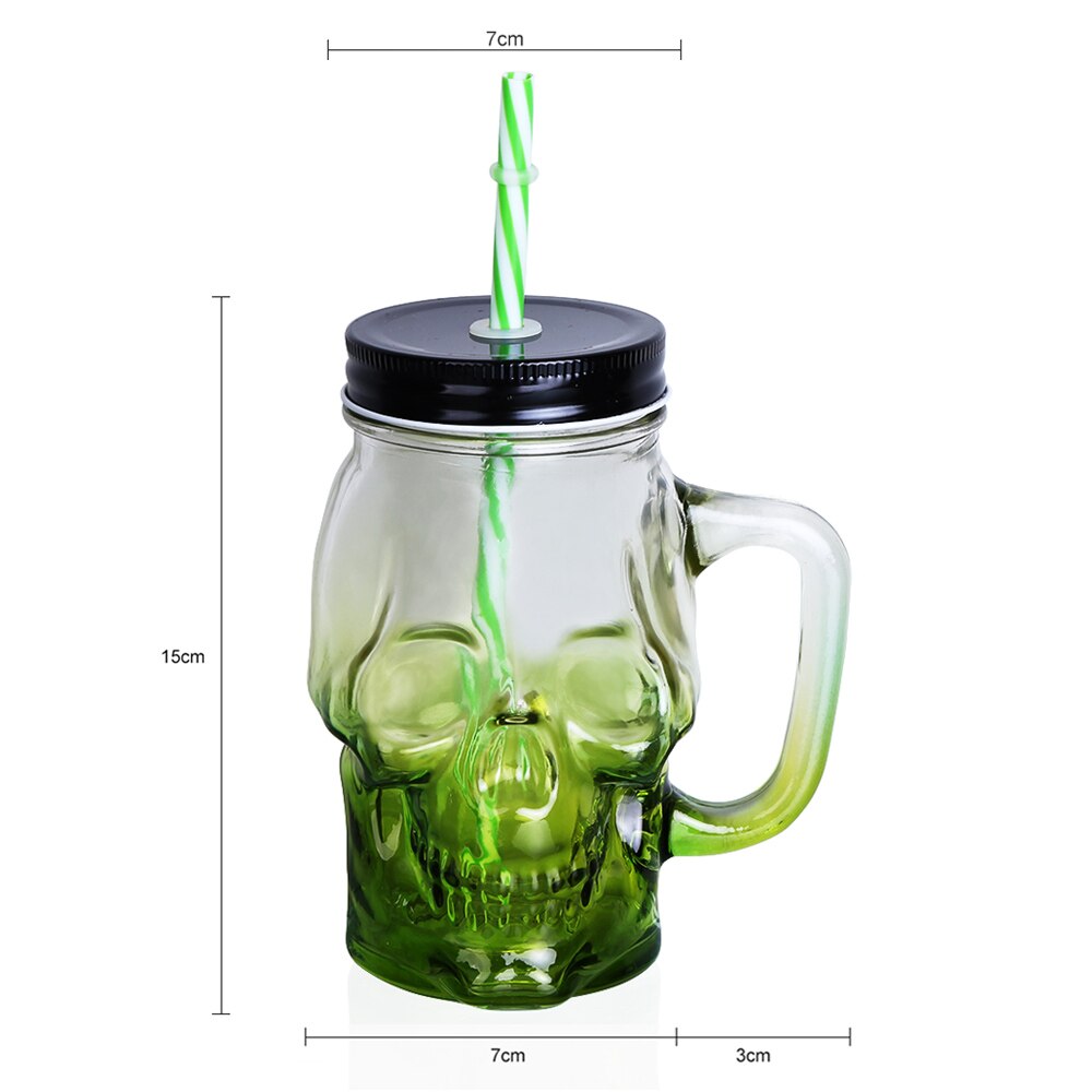 Tasse de bière en verre de 500ML | Bocal pour crâne de maçon 1 pièce, tasse de bière au avec une paille et couvercle comme décoration de Bar maison pour boire un paquet: 3
