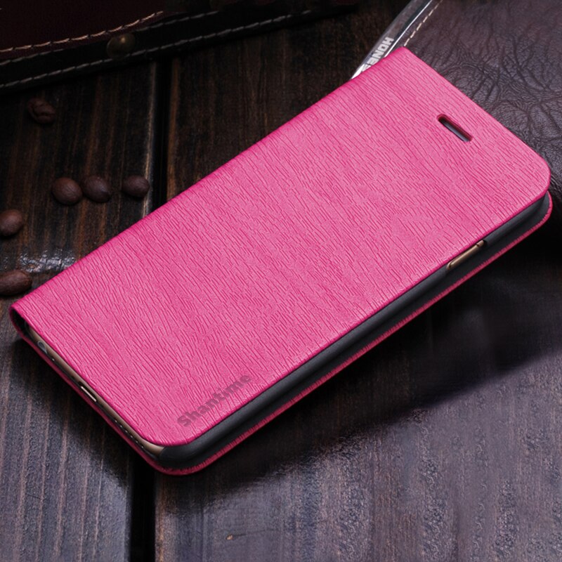 Wood grain pu læder telefon etui til lenovo  a1000 flip bog etui til lenovo  a1000 business pung etui blødt silikone bagcover: Rosenrød