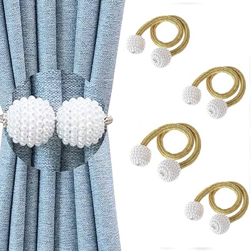 -4 attaches de rideaux magnétiques tressées, support arrière adapté à la suspension de rideaux et cravate: Gris clair