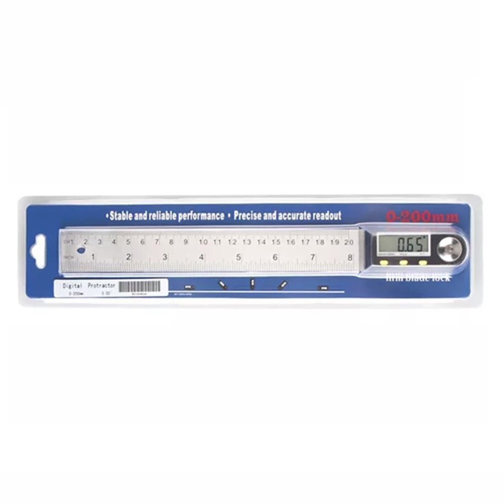 Digital Protractor Ruler With Classic Stainless Steel Lcd Screen / Angle Ruler / Length And Angle Measurement / Metric: 200mm