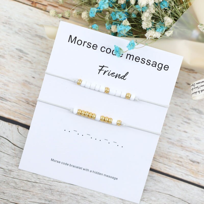 Set van 2 morsecode armbanden met kralen, beste vriend, vriendschapsarmband, morsecode sieraden, beste vriend, bijpassende armband voor koppels.: Grijs