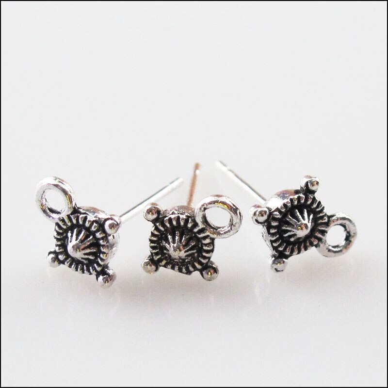 20Pcs Tibetan Silver Cone Flower Earrings Studs With Loop Findings