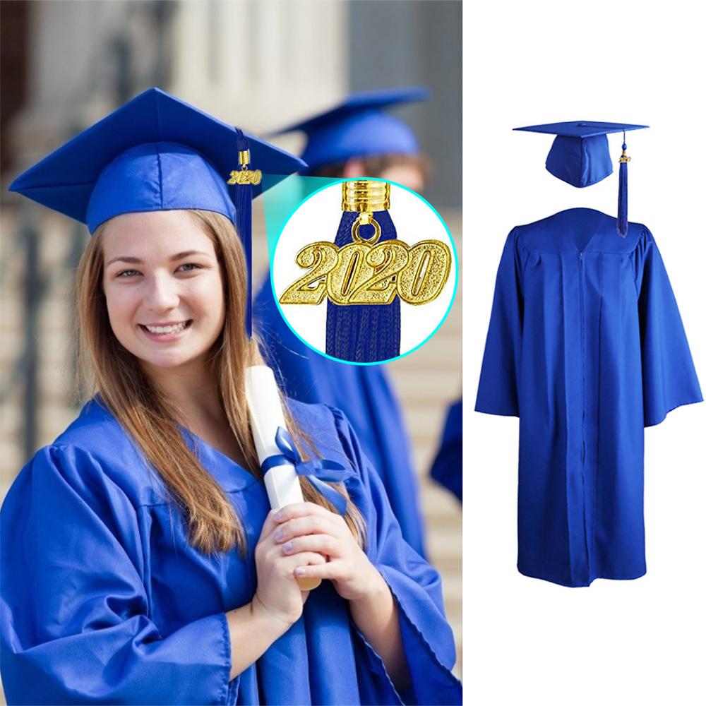 Bachelor Gown Unisex High School Students Adult Graduation Master Bachelor Cap Gown Tassel hat Set Cosplay Costume: Blue / M