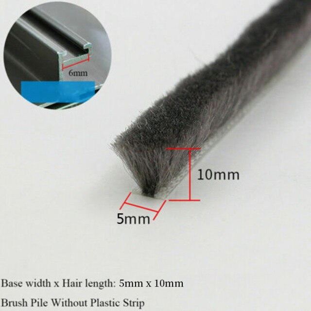 10M Hairy Seal Brush Pile Window Sliding Door Weather Strip Draught Excluder Dustproof, Windproof, Soundproof, Insect Proof: 5mm x 10mm