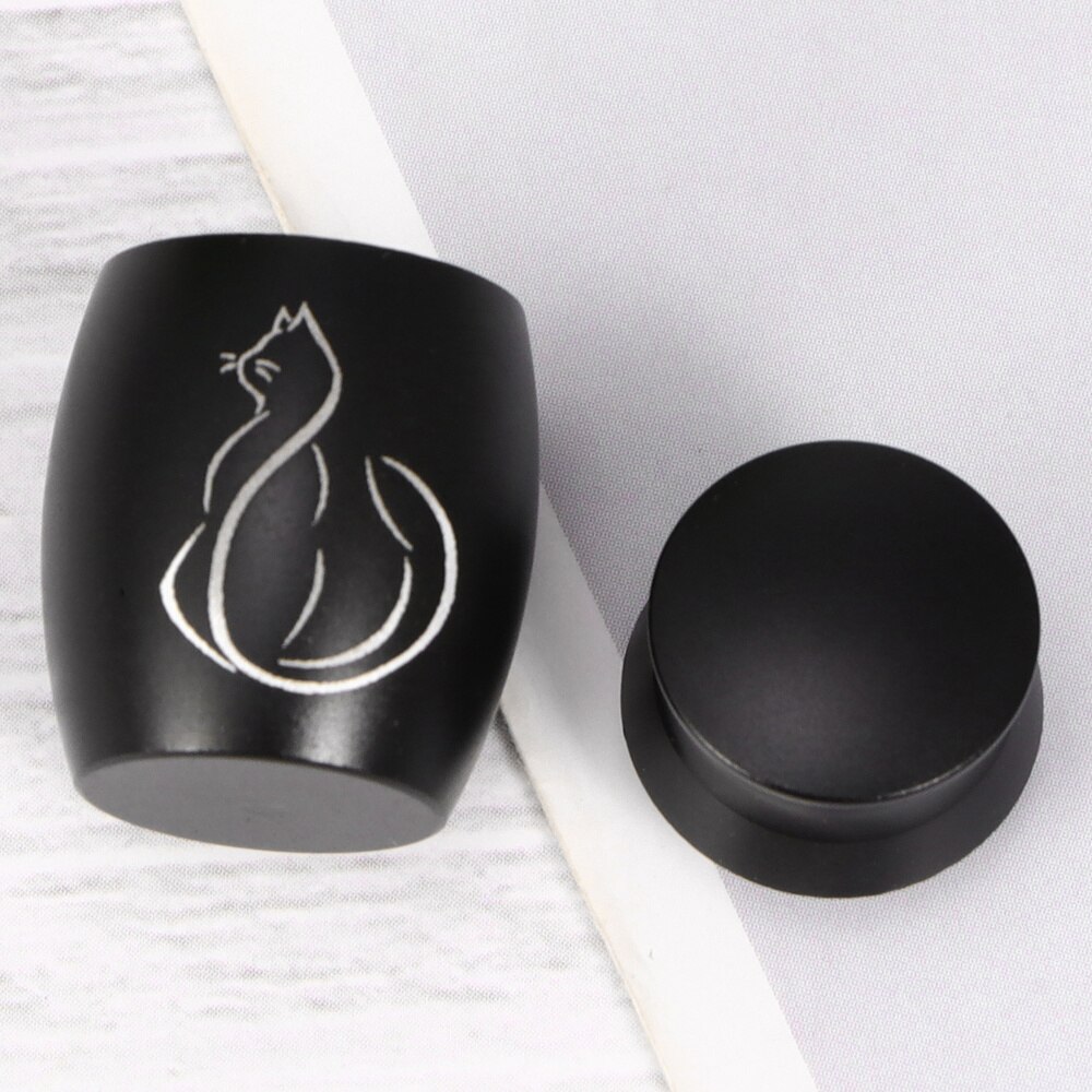 Pet Stainless Steel Cinerary Funerary Urn Jar Kitten Printed Urn Container with Opening Screw Lids (Black)