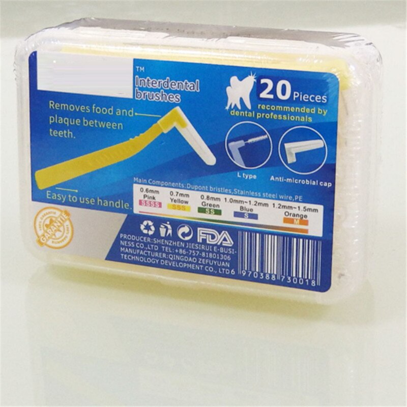 20 Pcs Interdental Brush 0.6mm-1.5mm L-shaped Push-tooth Inter-brush Soft Floss Toothbrush Orthodontic Brush Oral Care Tool